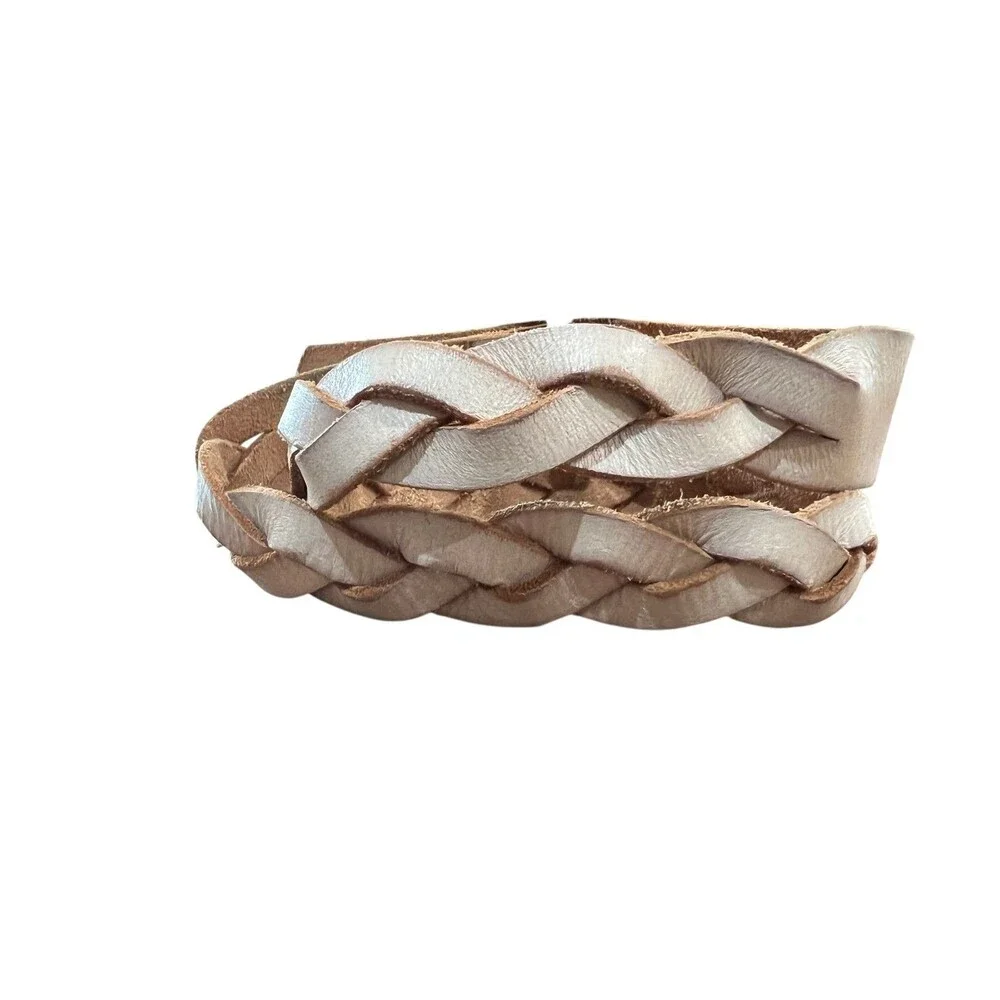 Stamp 10 Unisex Western Off White Distressed Braided Leather Belt Men's Women's